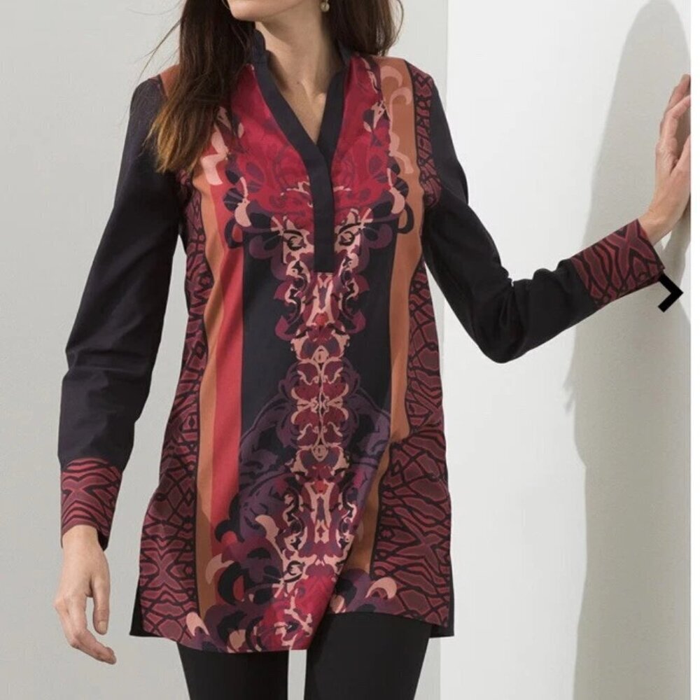 Chico's No Iron Mixed Print Art to Wear Colorful Wearable Art Tunic 4/US 20/XXL